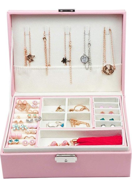 Homeanda Takı Kutusu, Kadın Takı Kutusu , Anahtarlı Takı Kutusu, Deri Takı Kutusu, Büyük Takı Kutusu (Pembe)