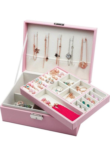 Homeanda Takı Kutusu, Kadın Takı Kutusu , Anahtarlı Takı Kutusu, Deri Takı Kutusu, Büyük Takı Kutusu (Pembe) indirimleri