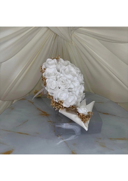Beyaz Gül Gelin El Çiçeği | Gelin Buketi | Hediyeli Ürün