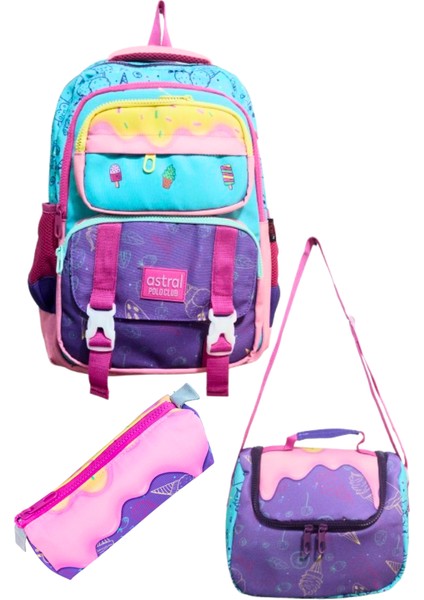 5 Bölümlü Full Astarlı Ilkokul Çantası+ Termoslu Beslenme + Kalemlik 3 Lü Set Dondurma