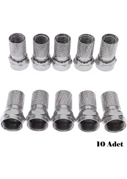 (10 Adet) F Konnektör Rg6 / U4 Uydu Anten Kablosu Jack 18 mm Standart (Gümüş)