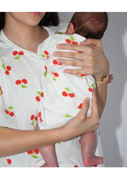 Anne Bebek Pijama Takımı Kombin Kiraz Desen Kısakol Şort (Tek Tek Satılmaktadır) fiyatları