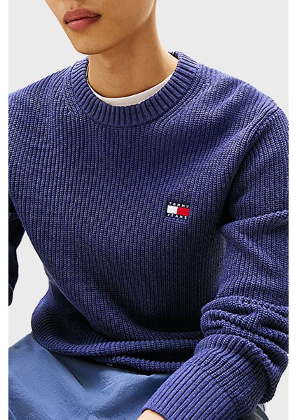 Logolu Pamuklu Slim Fit Bisiklet Yaka Örgü Kazak Erkek Kazak DM0DM21652 Dse fırsatları