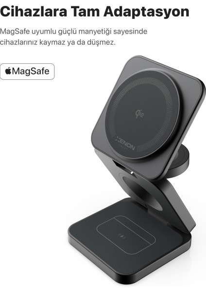 Kablosuz Şarj Standı 3'ü Bir Arada Apple İphone Airpods Watch MagSafe Uyumlu Qi2 15W Manyetik Hızlı Şarj Cihazı X6402 indirimleri