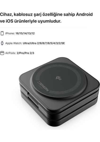 Kablosuz Şarj Standı 3'ü Bir Arada Apple İphone Airpods Watch MagSafe Uyumlu Qi2 15W Manyetik Hızlı Şarj Cihazı X6402