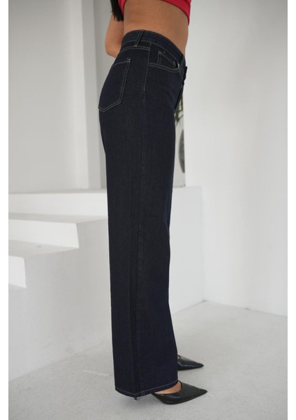 Kadın Lacivert Wide Leg Jeans Yüksek Bel fiyatları