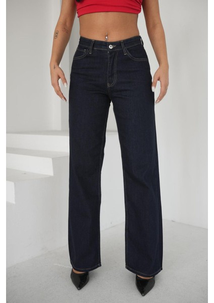 Kadın Lacivert Wide Leg Jeans Yüksek Bel modelleri