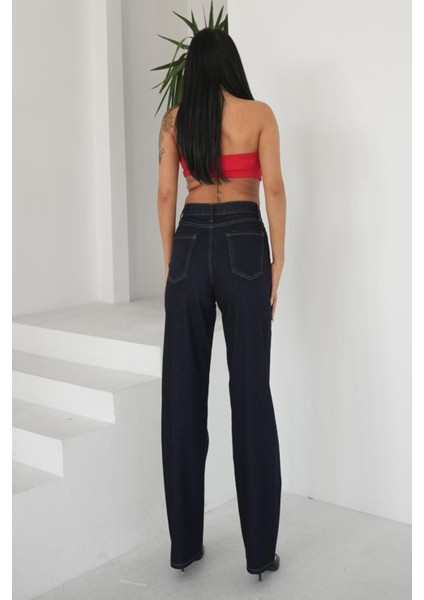 Kadın Lacivert Wide Leg Jeans Yüksek Bel indirimleri