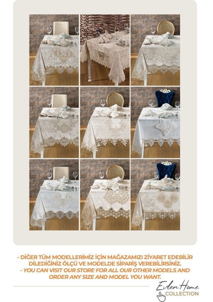 Kadife Lüks Masa Örtüsü Seti Dantelli Güpürlü 26 Parça Reina Krem fırsatları
