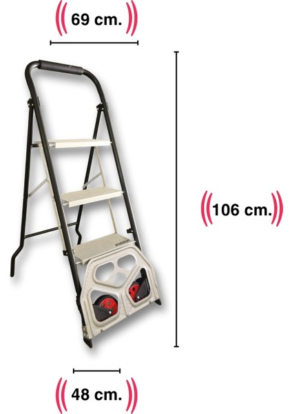 Portatif Çekçekli Merdiven - Tekerlekli - Ikisi Bir Arada - 3 Basamaklı fiyatları