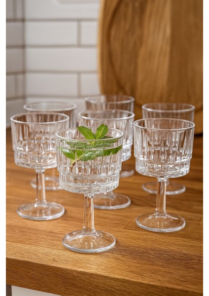 6'lı Verde Desen Kahve Yanı Ayaklı Su Bardak Şeffaf 80ML