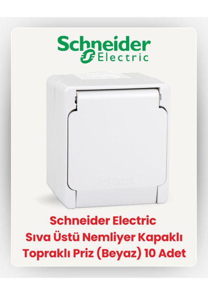 Electric Sıva Üstü Nemliyer Kapaklı Topraklı Priz Beyaz (10 Adet)