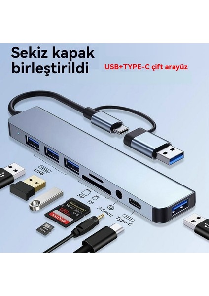 Çok Fonksiyonlu USB + Tip-C Yerleştirme Istasyonu Hub Sekiz Bir Arada Dizüstü Bilgisayar Phablet Cep Telefonu Dönüştürücü USB Hub (Yurt Dışından) fiyatları