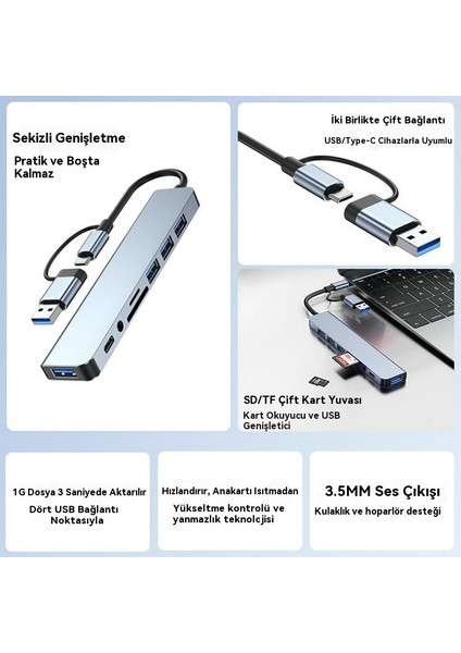 Çok Fonksiyonlu USB + Tip-C Yerleştirme Istasyonu Hub Sekiz Bir Arada Dizüstü Bilgisayar Phablet Cep Telefonu Dönüştürücü USB Hub (Yurt Dışından) modelleri