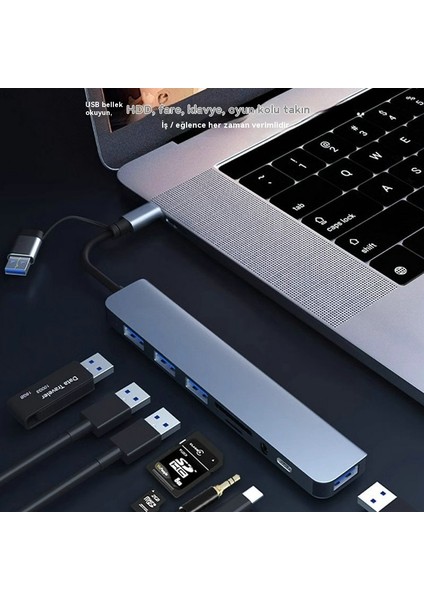 Çok Fonksiyonlu USB + Tip-C Yerleştirme Istasyonu Hub Sekiz Bir Arada Dizüstü Bilgisayar Phablet Cep Telefonu Dönüştürücü USB Hub (Yurt Dışından) fırsatları