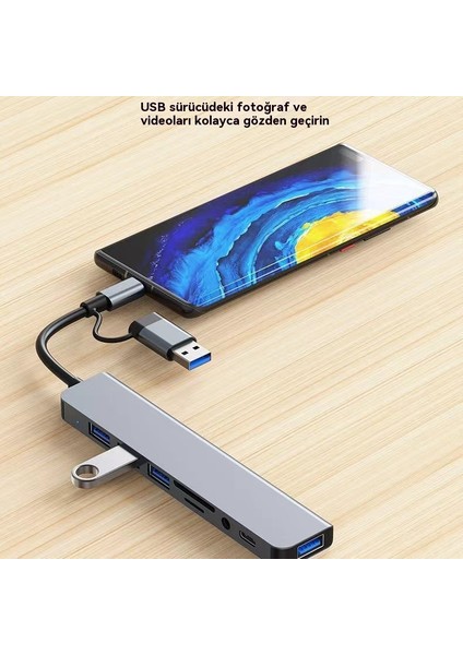 Çok Fonksiyonlu USB + Tip-C Yerleştirme Istasyonu Hub Sekiz Bir Arada Dizüstü Bilgisayar Phablet Cep Telefonu Dönüştürücü USB Hub (Yurt Dışından) indirimleri