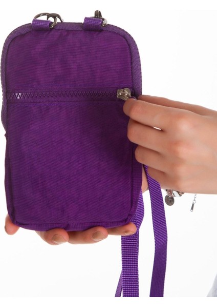 Kadın Krinkıl Kumaş Telefonluk Günlük Cüzdan ve Omuz Çantası NEWPOLO124 - Mor fırsatları