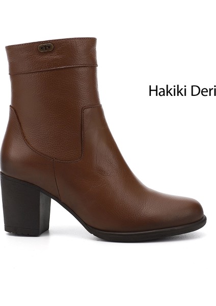 Gön Hakiki Deri Yuvarlak Burun Kauçuk Taban Topuklu Fermuarlı Kadın Günlük Bot 48457