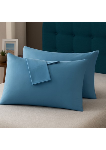 Mavi Yastık Kılıfı Pamuk Kumaş Kapaklı (2 Adet) 50 x 70 cm