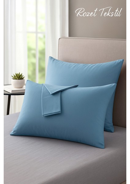 Mavi Yastık Kılıfı Pamuk Kumaş Kapaklı (2 Adet) 50 x 70 cm