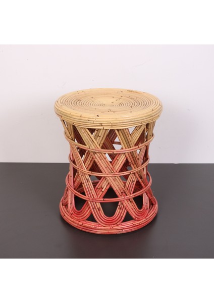Mylamp Şölen 48X36 cm Doğal Kubu Rattan Sehpa & Tabure Antik Fuşya