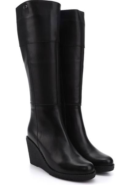 Kadın Siyah Fermuarlı Dolgu Topuklu Hakiki Deri Çizme modelleri