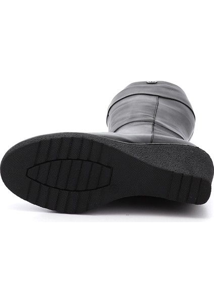 Kadın Siyah Fermuarlı Dolgu Topuklu Hakiki Deri Çizme indirimleri