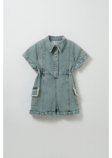 Biliss Mavi Denim Kısa Tulum