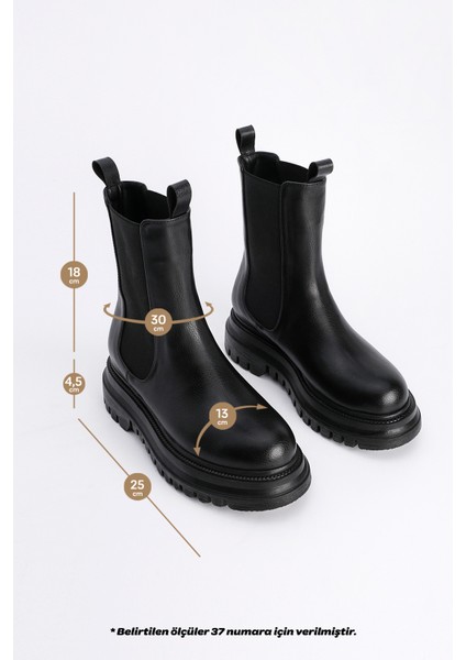 Kadın Kalın Taban Elastik Yan Bantlı Günlük Bot Bekira Siyah