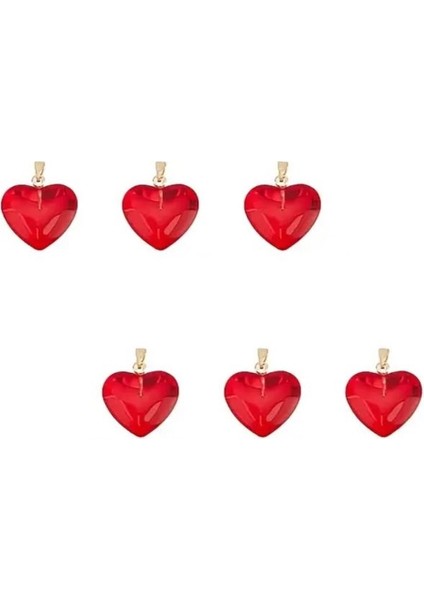 ( 6 x Adet ) 1 Set Red Heart Şeffaf Cam Kırmızı Kalp Bileklik & Küpe & Kolye