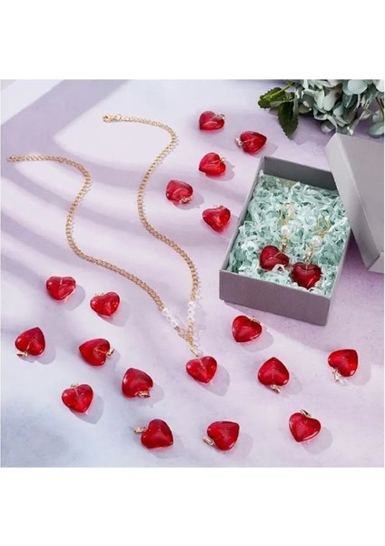 ( 6 x Adet ) 1 Set Red Heart Şeffaf Cam Kırmızı Kalp Bileklik & Küpe & Kolye fiyatları