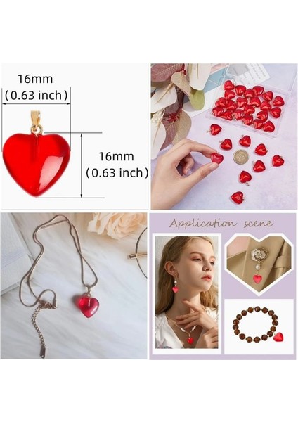 ( 6 x Adet ) 1 Set Red Heart Şeffaf Cam Kırmızı Kalp Bileklik & Küpe & Kolye modelleri