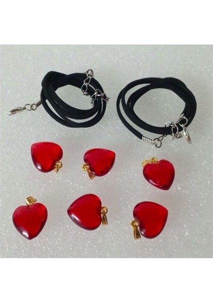 ( 6 x Adet ) 1 Set Red Heart Şeffaf Cam Kırmızı Kalp Bileklik & Küpe & Kolye fırsatları