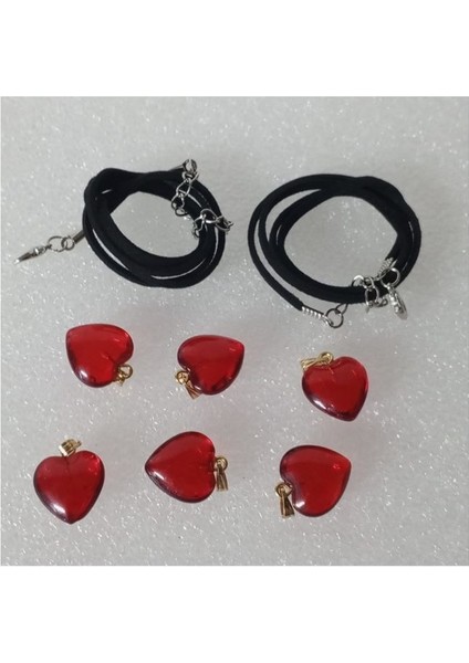 ( 6 x Adet ) 1 Set Red Heart Şeffaf Cam Kırmızı Kalp Bileklik & Küpe & Kolye indirimleri