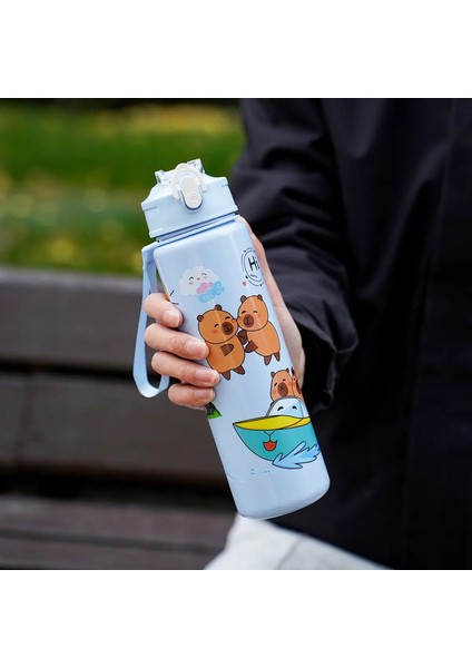 750ML Capia Plastik Saman Kupa Sevimli Çocukların Yüksek Değerli Öğrenci Taşınabilir Çizgi Film Kupası String Su Şişeleri Kapasite: 750ML/RENK: Mavi-1pc (Yurt Dışından)
