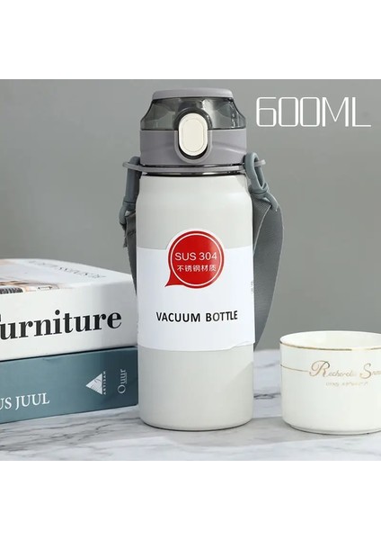 Paslanmaz Çelik Termo Şişe Termal Su Şişesi Büyük Kapasiteli Tumbler Taşınabilir Soğuk Sıcak Içecekler Termos Kupası Fitness Soğuk Hotcapacity: 600-1000ML/RENK: 600ML Beyaz (Yurt Dışından)