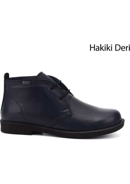 Kadın Lacivert Kauçuk Taban Hakiki Deri Bot