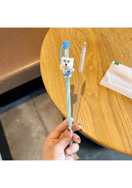 Fırça Yeniden Kullanılabilir Sıçrama Geçirmez Saman Kapak ile 7-8mm Pipetler Için Sevimli Silikon Saman Kapağı 30 40 Oz Dak Kupası Aksesuarları: 015 (Yurt Dışından)