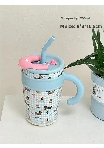 316 1200ML Sevimli Su Şişeleri Samanlı Büyük Kapasiteli Termos Şişesi 700ML Kahve Fincanı Doğum Günü Hediyesi Handlecapacity ile Seyahat Kurı: 701-1200ML/RENK: 700ML A (Yurt Dışından)