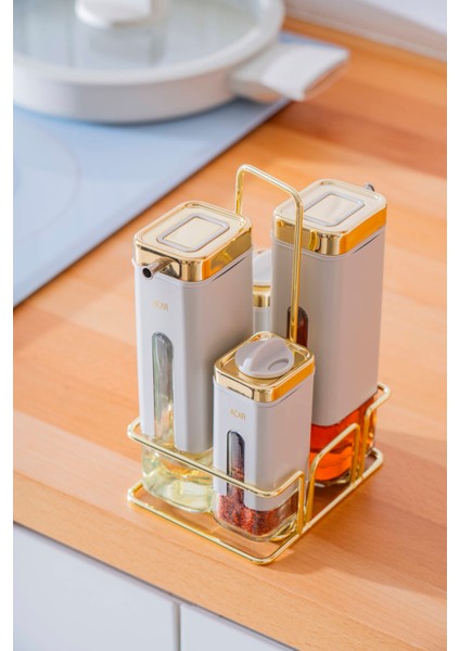 Mabel 5 Parça Cam Yağlık Sirkelik ve Baharat Takımı