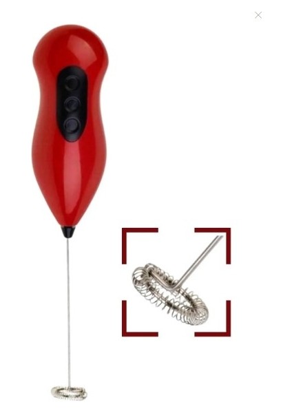 Pilli Mini Mixer Kahve Süt Köpürtücü Şık Tasarım Karıştırıcı Çırpıcı Kırmızı