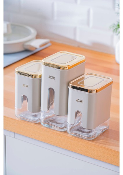 Mabel 3’lü Vakum Kapaklı Cam Baharatlık Takımı