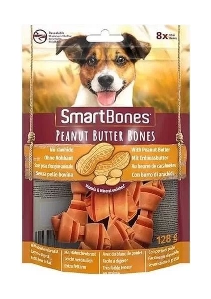 Smart Bones Tavuklu Fıstık Ezmeli Düğüm Kemik Köpek Ödül Maması S 8 Li 128 gr