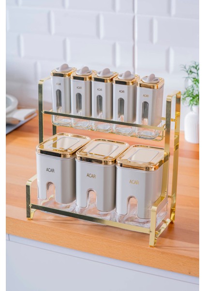 Mabel 8 Li Metal Standlı Cam Baharatlık Takımı