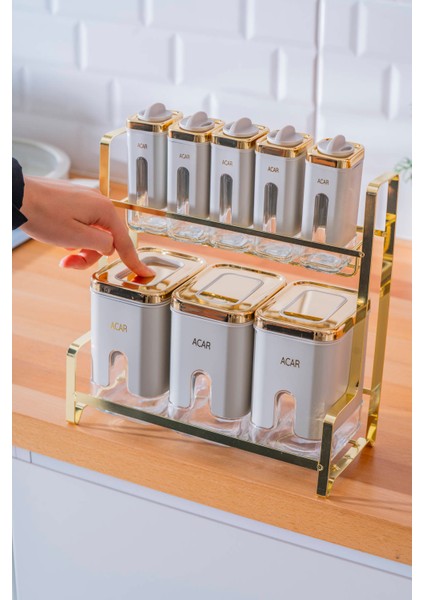 Mabel 8 Li Metal Standlı Cam Baharatlık Takımı fiyatları