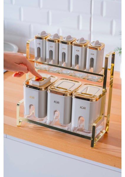 Mabel 8 Li Metal Standlı Cam Baharatlık Takımı modelleri