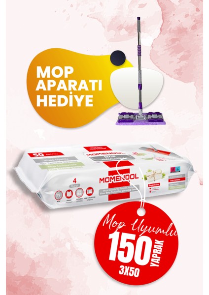 Mop Temizlik Havlusu Mop Aparatı Hediyeli 50X3 Beyaz Sabun
