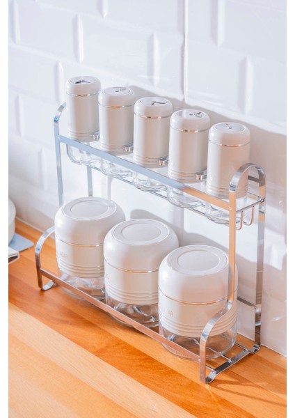 Orion8 Li Metal Standlı Cam Baharatlık Takımı