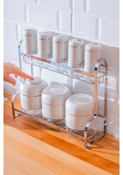 Orion8 Li Metal Standlı Cam Baharatlık Takımı modelleri