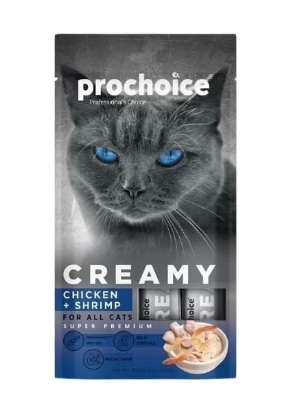 Prochoice Creamy Tavuklu ve Karidesli Sıvı Kedi Ödül Maması 15 gr 4 Adet